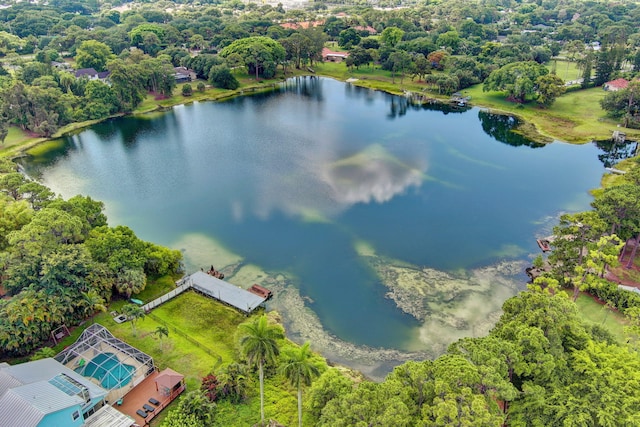 bird's eye view featuring a water view