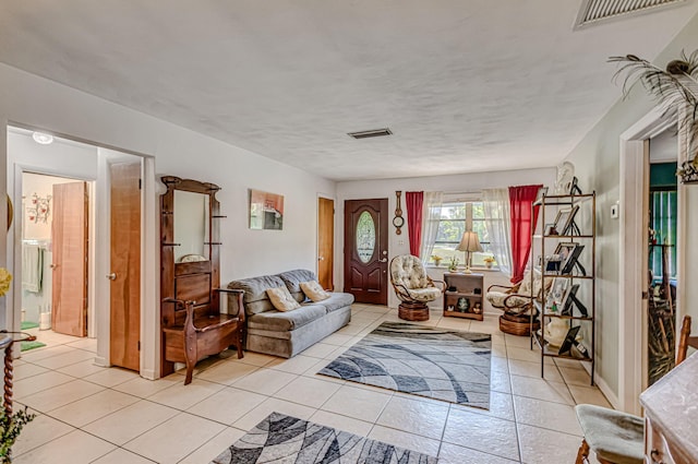 living room featuring tile floors