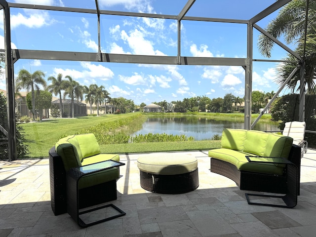 sunroom with a water view