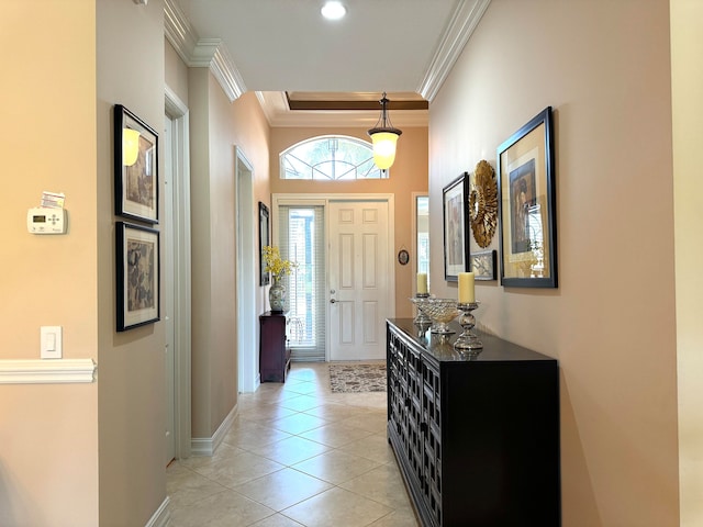 tiled entryway with ornamental molding