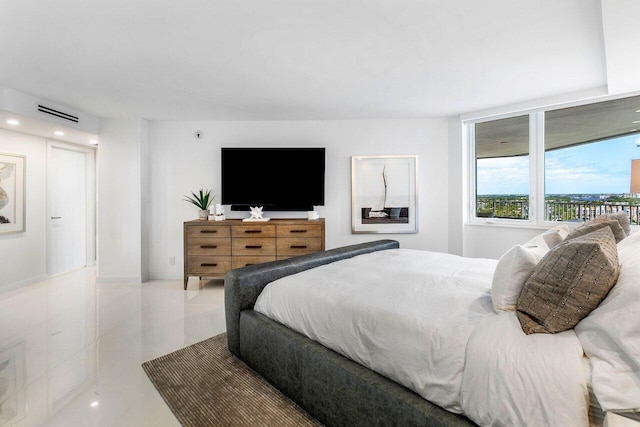 bedroom with light tile flooring