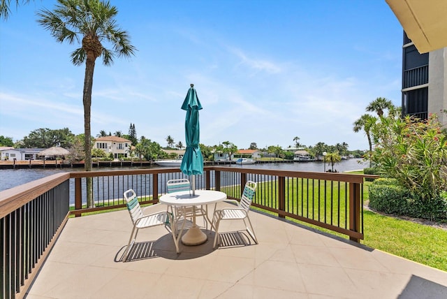 view of patio / terrace with a water view