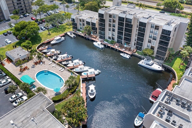 aerial view featuring a water view