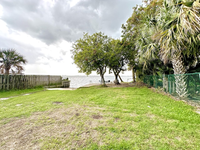 view of yard with a water view