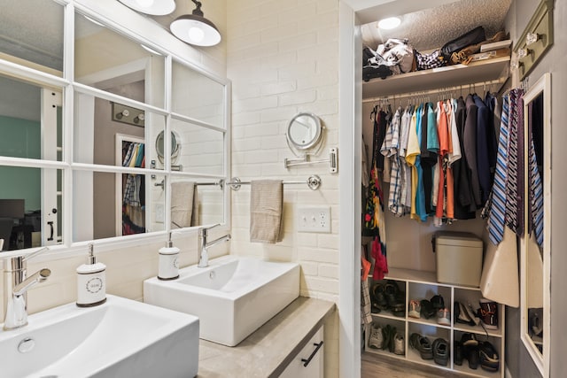 bathroom with hardwood / wood-style floors and sink