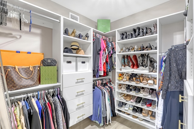 spacious closet with light hardwood / wood-style flooring