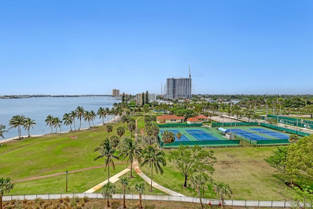 aerial view with a water view