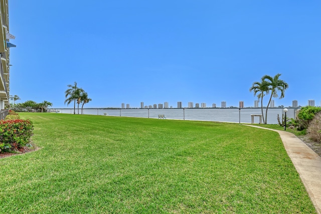 view of yard with a water view