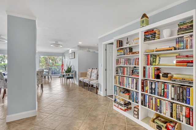 living area featuring light tile patterned floors