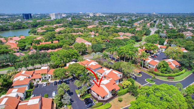 aerial view with a water view