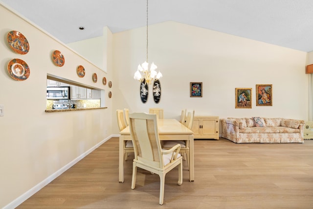 7825 Lexington Club Blvd Unit B, Delray Beach, FL 33446 - dining area featuring light wood-style flooring, baseboards, a notable chandelier, and lofted ceiling