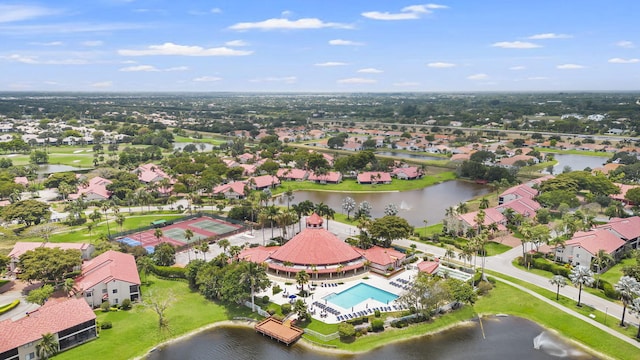 drone / aerial view featuring a water view