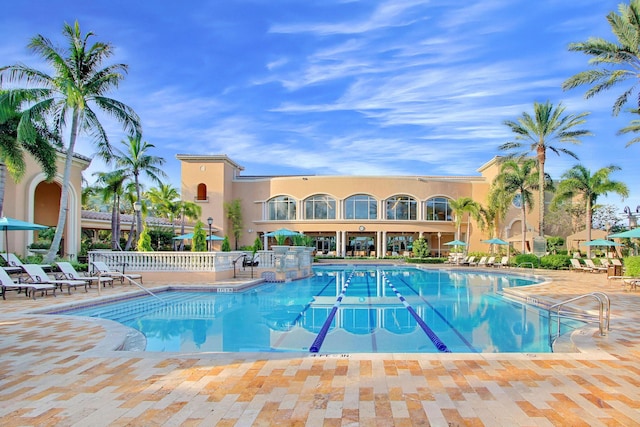 view of pool featuring a patio area