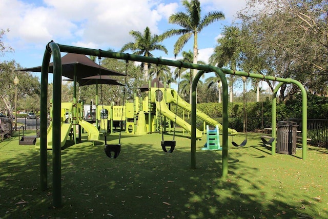 view of jungle gym with a yard