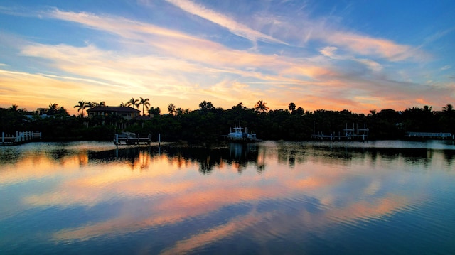 property view of water featuring a dock