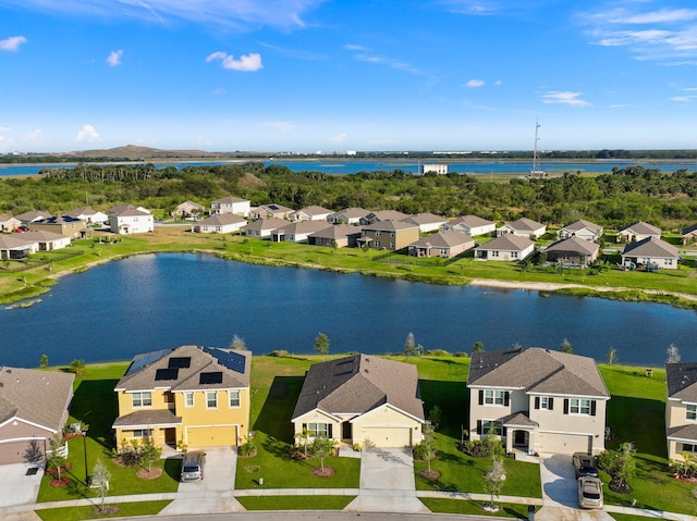 aerial view featuring a water view