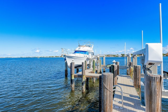 view of dock with a water view