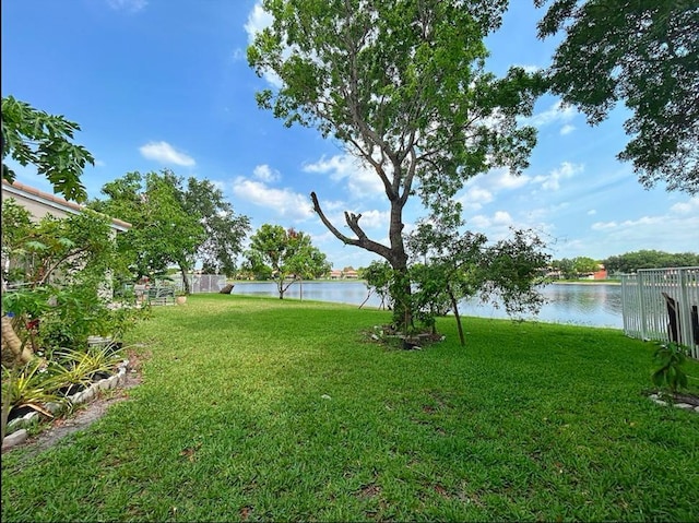 view of yard with a water view