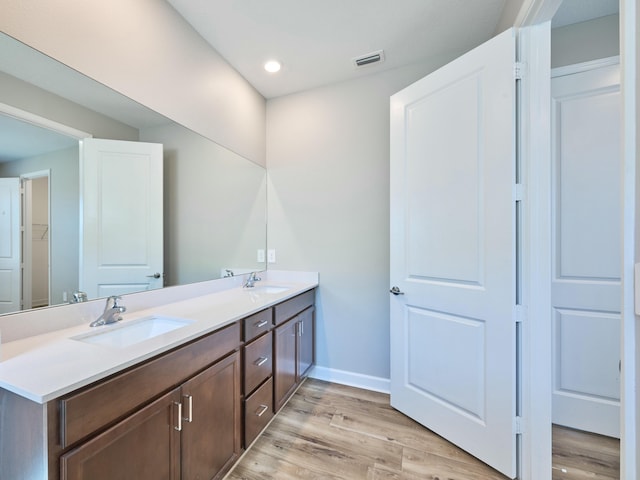 bathroom featuring wood-type flooring and vanity