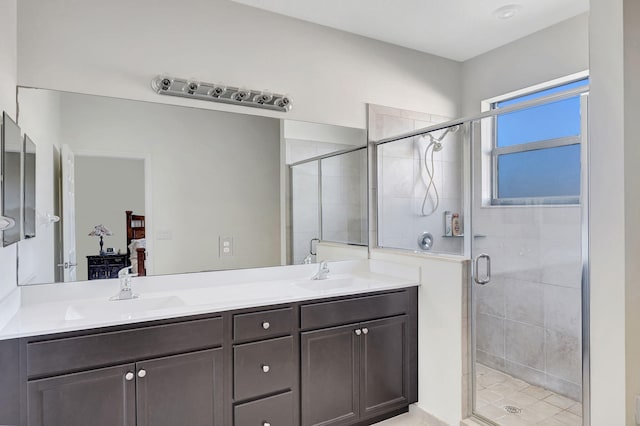 bathroom featuring vanity and walk in shower