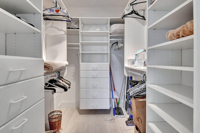 spacious closet with light hardwood / wood-style flooring