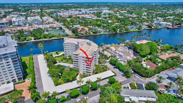 aerial view featuring a water view