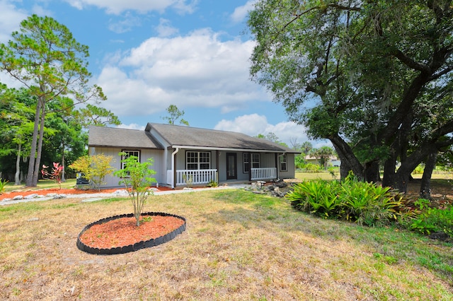 rear view of property featuring a lawn