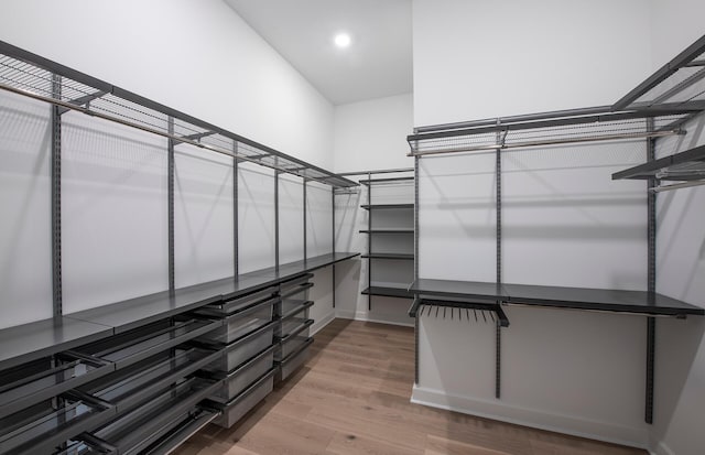 walk in closet featuring wood finished floors