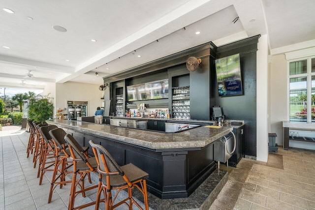 10695 Quail Covey Rd Azalea, Unit Azalea, Boynton Beach, FL 33436 - indoor wet bar featuring recessed lighting and beamed ceiling