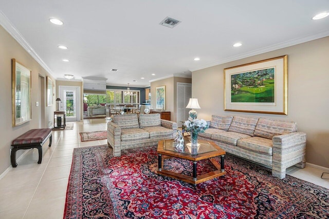 10695 Quail Covey Rd Azalea, Unit Azalea, Boynton Beach, FL 33436 - living area with recessed lighting, baseboards, ornamental molding, and light tile patterned flooring