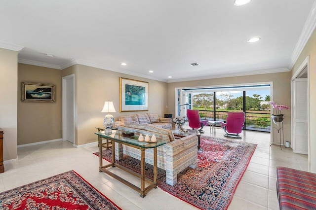 10695 Quail Covey Rd Azalea, Unit Azalea, Boynton Beach, FL 33436 - living area with baseboards, light tile patterned floors, crown molding, and recessed lighting