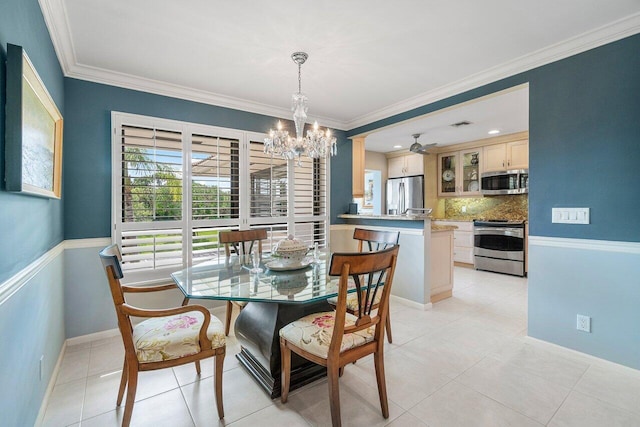 10695 Quail Covey Rd Azalea, Unit Azalea, Boynton Beach, FL 33436 - dining space with a chandelier, light tile patterned flooring, crown molding, and baseboards