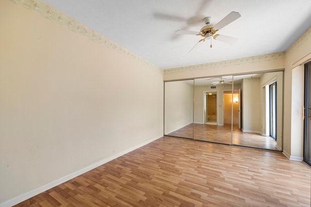 unfurnished room with light hardwood / wood-style floors and ceiling fan