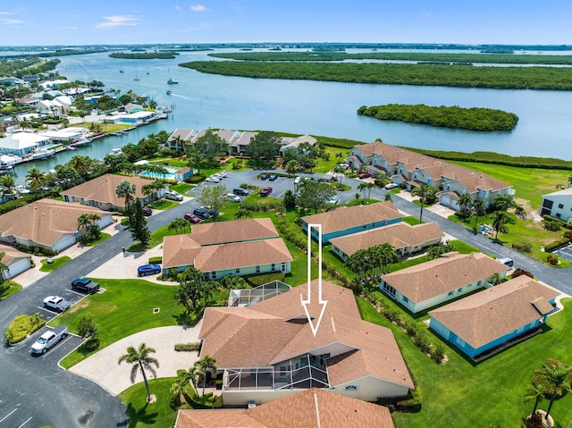 bird's eye view featuring a water view