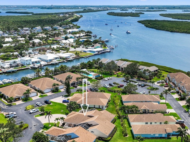 aerial view with a water view