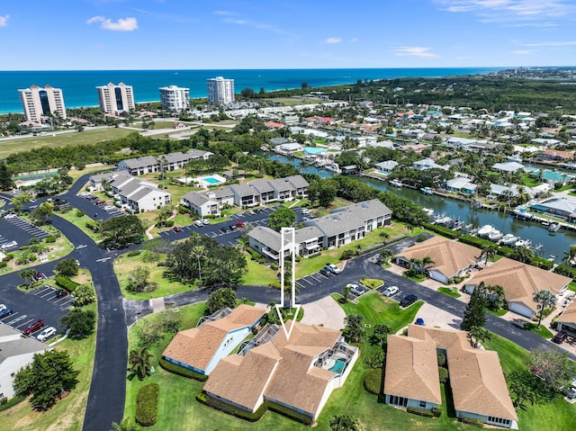 bird's eye view featuring a water view