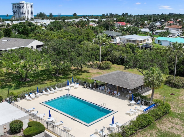 view of swimming pool with a patio area