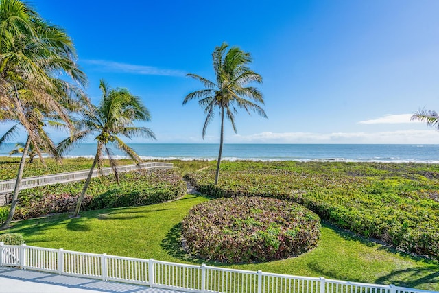 water view featuring fence