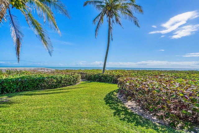 view of yard with a water view