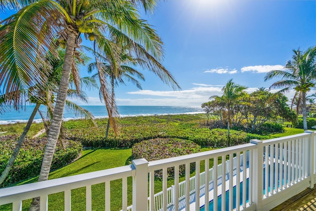 exterior space with a beach view