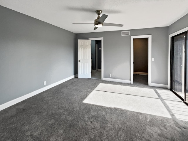 unfurnished bedroom with carpet flooring, a closet, and ceiling fan