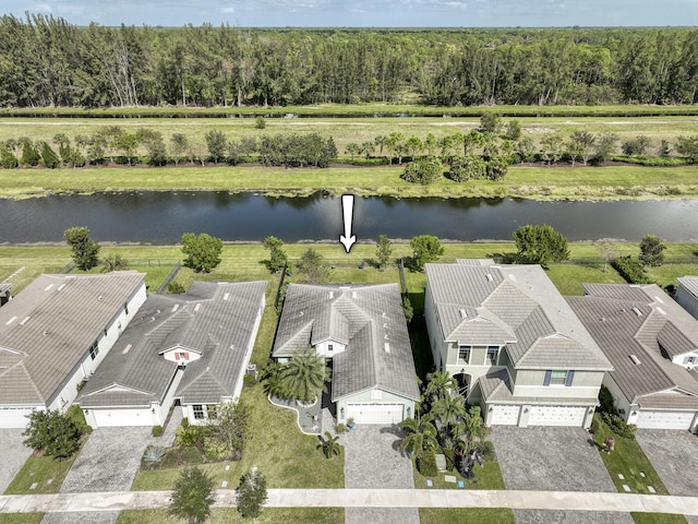 bird's eye view featuring a water view