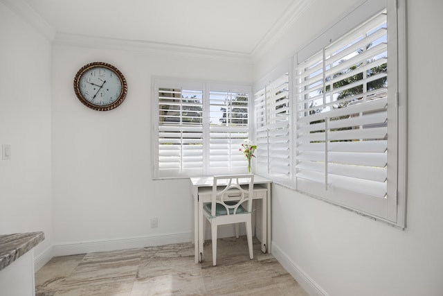 dining area with crown molding