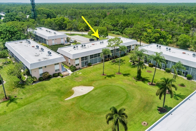 bird's eye view featuring a view of trees