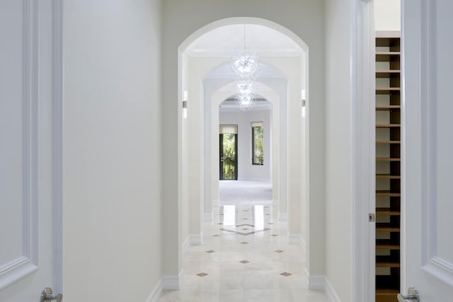 hallway with ornamental molding