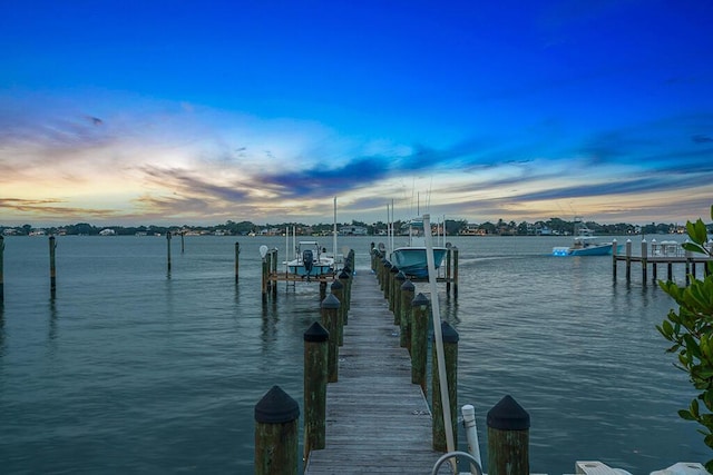 view of dock with a water view