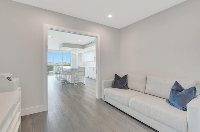 living room with light hardwood / wood-style flooring