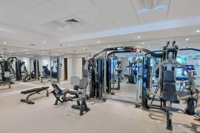 gym with a drop ceiling