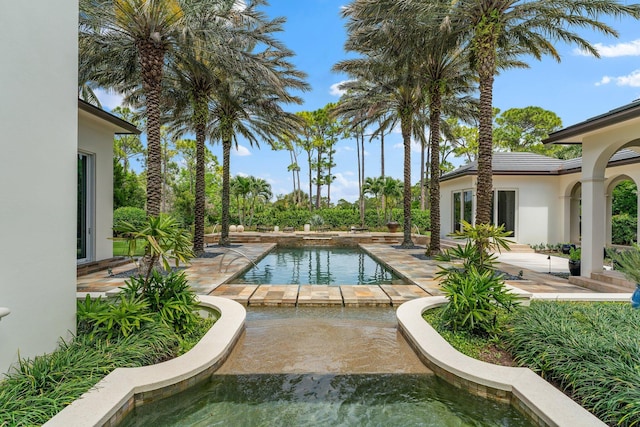 view of swimming pool featuring a patio