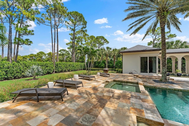 view of pool featuring a patio